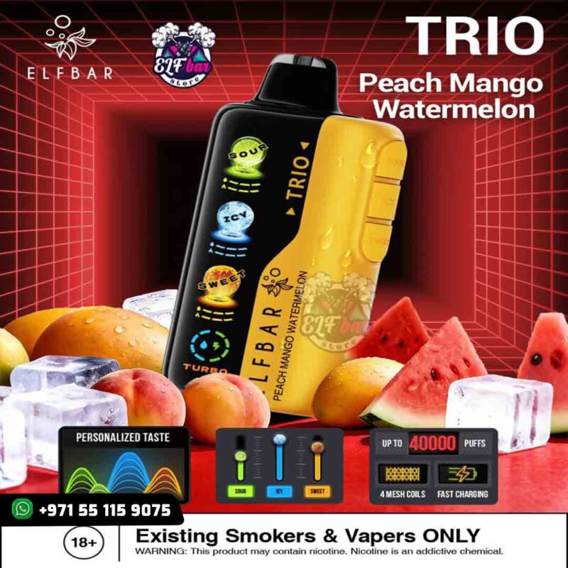 Buy Elfbar Trio 40000 Puffs Peach Mango Watermelon in UAE – Fast Shipping
