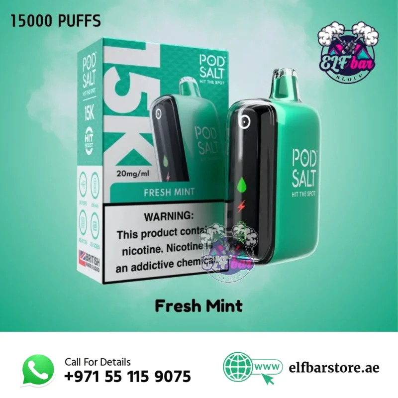 Podsalt 15000 Puffs Fresh Mint – Long-Lasting Disposable Vape with Premium MTL Performance in UAE
