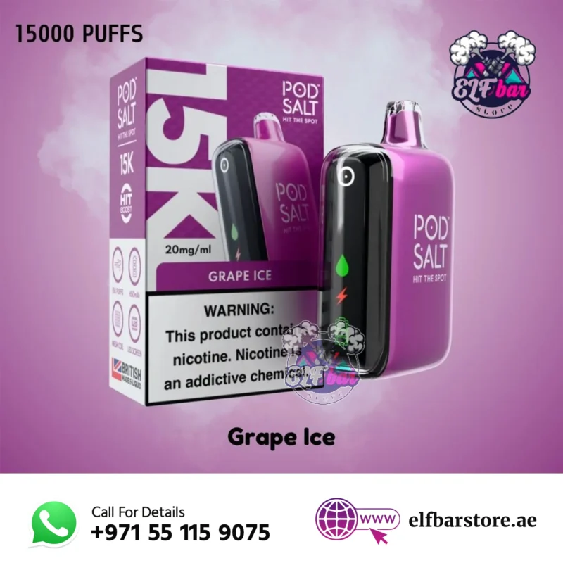 Podsalt 15000 Puffs Grape Ice | 2% Nicotine Disposable Vape Dubai