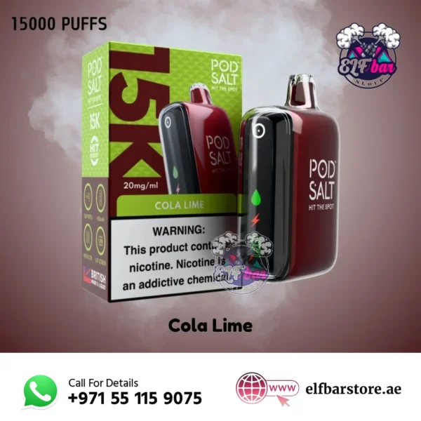 Pod Salt 15000 Puffs Disposable Vape 2% Nicotine – Cola Lime Flavor Experience in Dubai