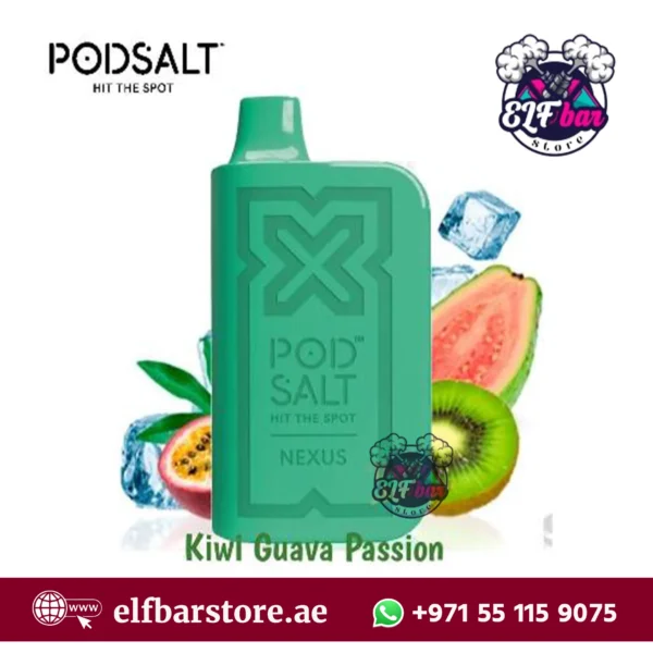 PodSalt Nexus 6000 Puffs Kiwi Guava Passion Disposable Vape – Tropical Flavor Meets Long-Lasting Performance in UAE