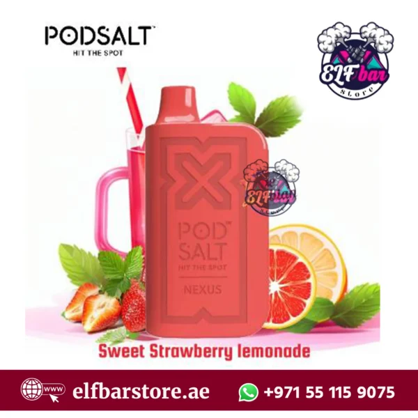 PodSalt Nexus 6000 Puffs Sweet Strawberry Lemonade Disposable Vape – A Refreshing Long-Lasting Device for UAE Vapers