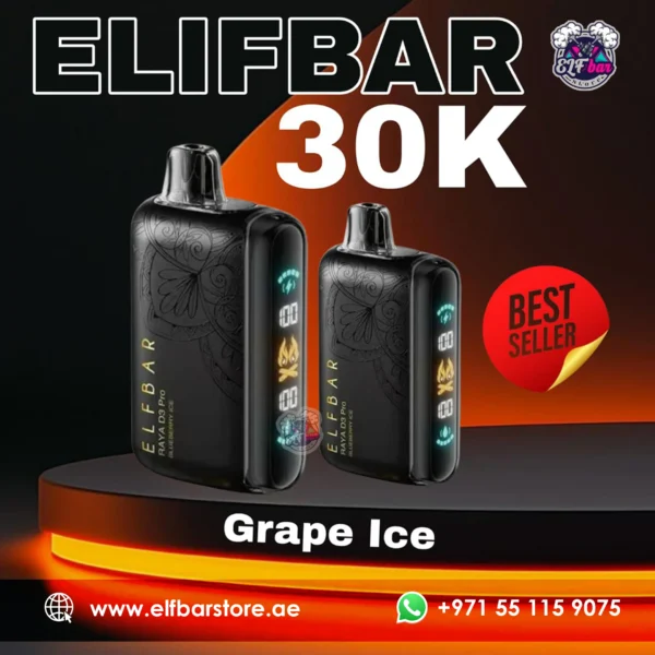 Buy Elf Bar 30000 Puffs Raya D3 Pro Grape Ice in UAE