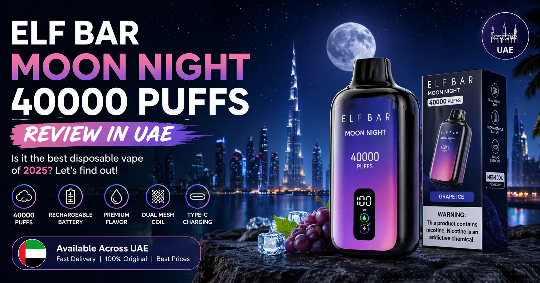 elf bar moon night 40000 puffs review in UAE