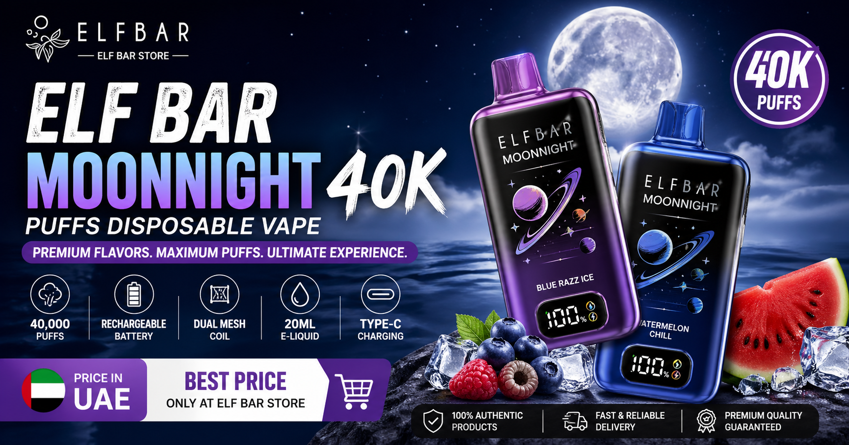 Elf Bar MoonNight 40K Puffs Disposable Vape Flavor Price in UAE