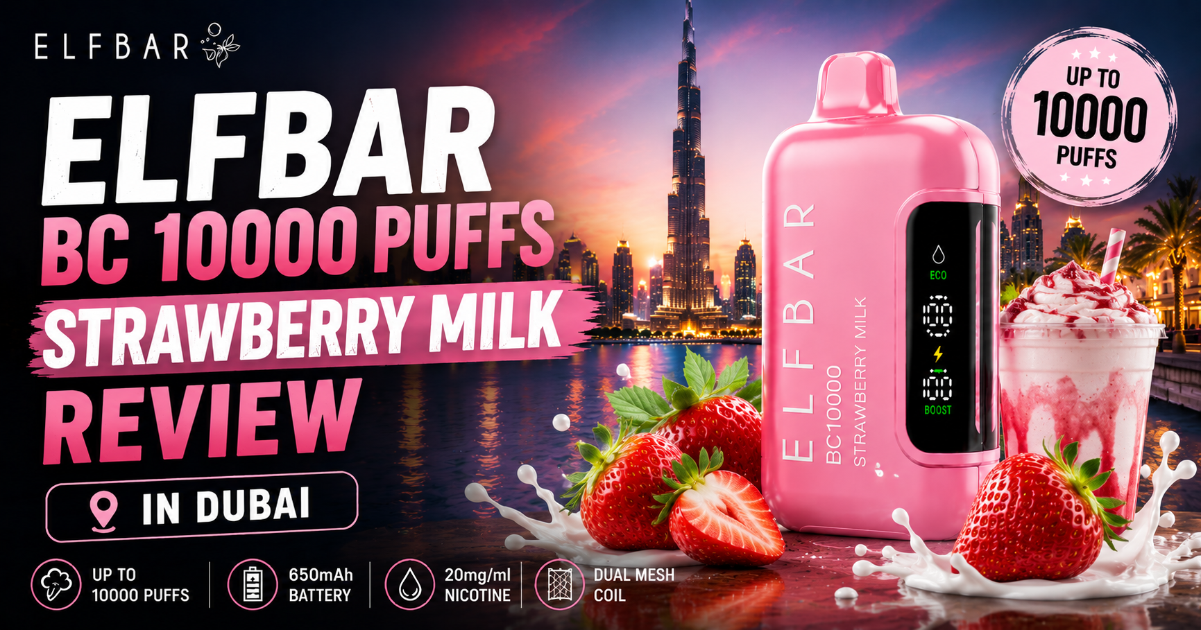 Elfbar BC 10000 Puffs Strawberry Milk Review in Dubai