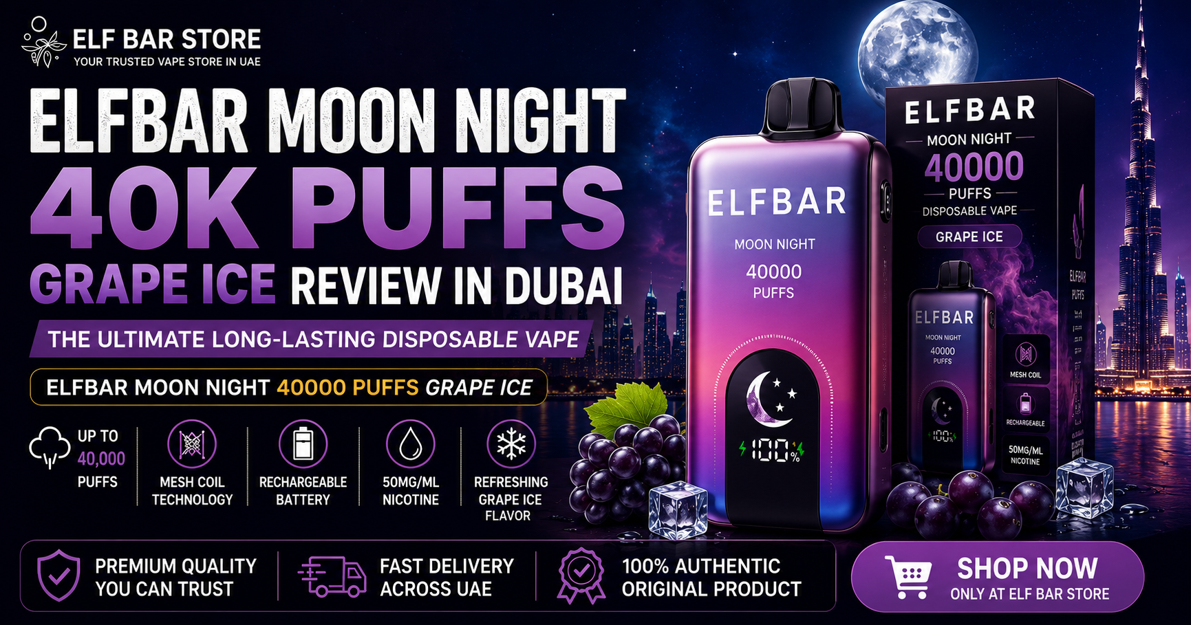 ELFBAR Moon Night 40k Puffs Grape Ice Review in Dubai