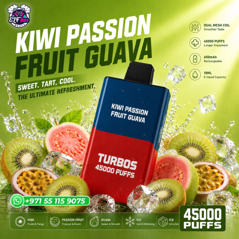 Bounce X Turbo 45000 Puffs KIWI Passion Fruit Guava Disposable Vape in Dubai
