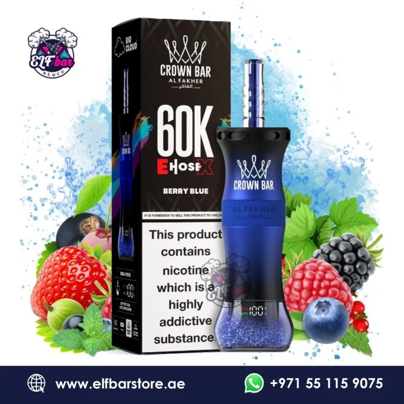 Al Fakher Crown Bar E Hose X 60000 Puffs Berry Blue in Dubai