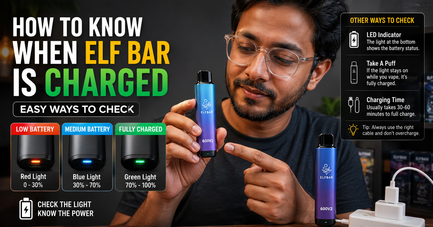 how to know when Elf Bar is charged