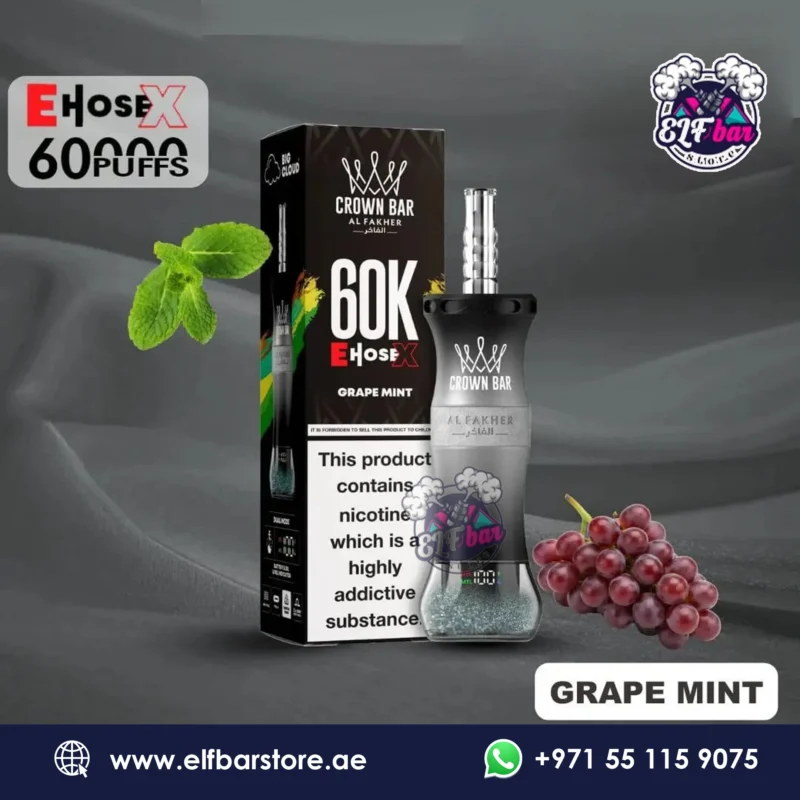 Al Fakher Crown Bar E Hose X 60000 Puffs Grape Mint in Sharjah UAE