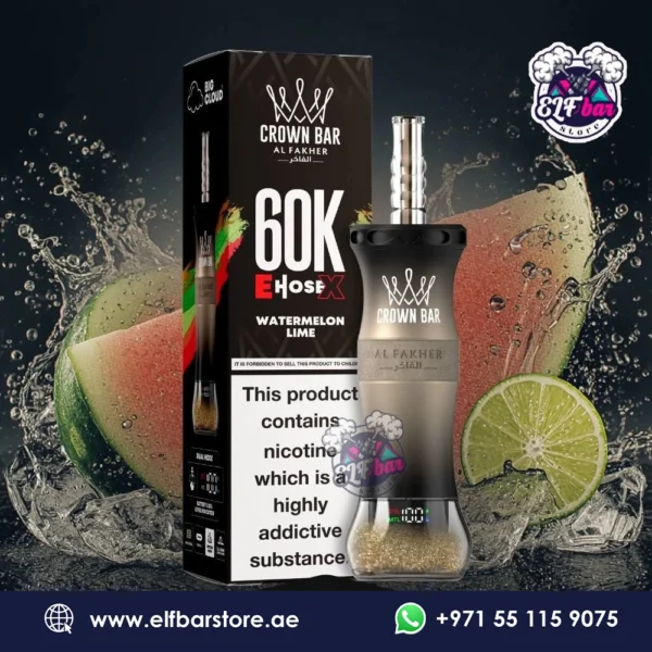 Al Fakher Crown Bar E Hose X 60000 Puffs Watermelon Lime in Dubai