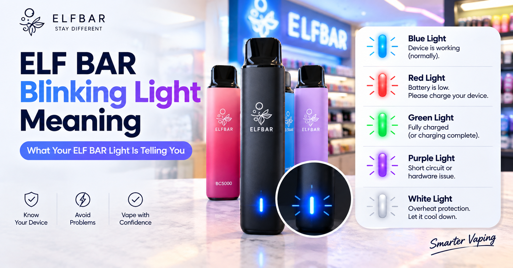 elf bar blinking light meaning