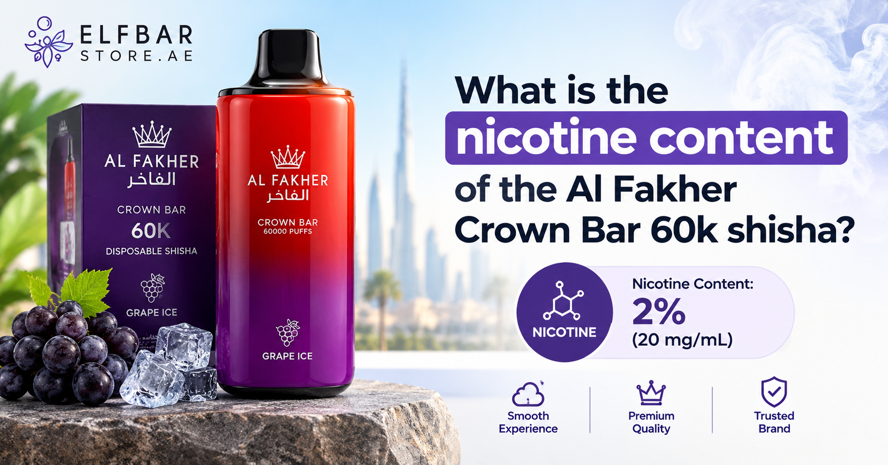What is the nicotine content of the Al Fakher Crown Bar 60k shisha