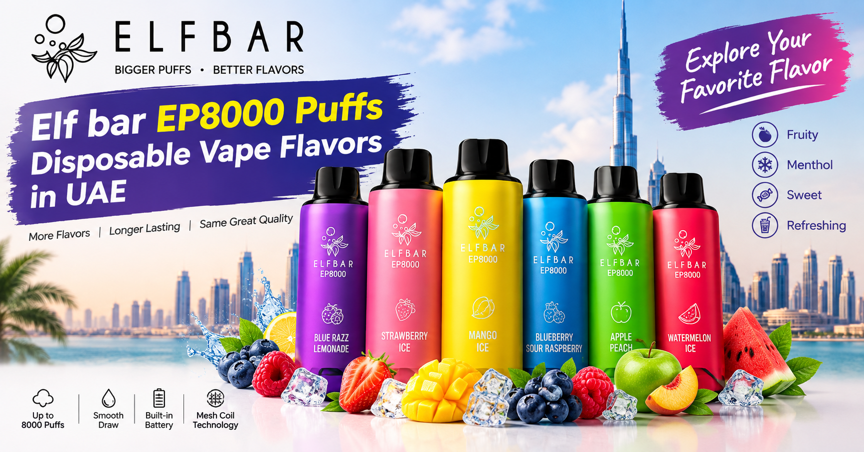 Elf bar ep8000 puffs disposable vape flavors in UAE