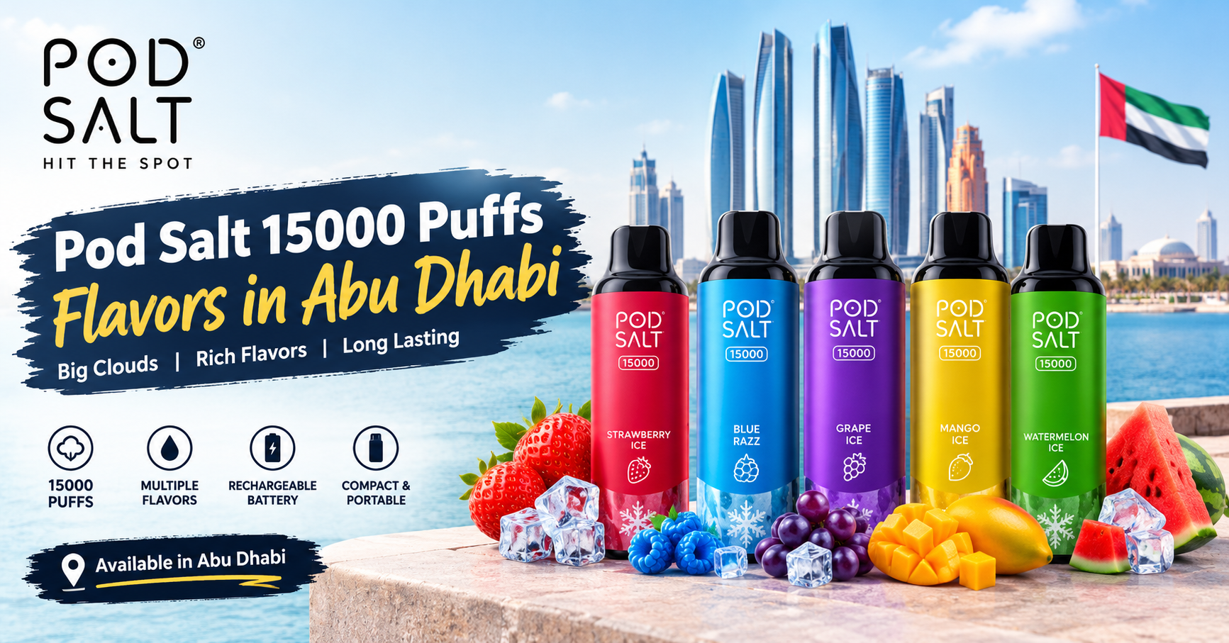 Pod salt 15000 puffs flavors in Abu Dhabi